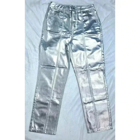 Mint Velvet Luxury Metallic Silver High Rise Leather Pants Size 10R - Picture 3 of 11